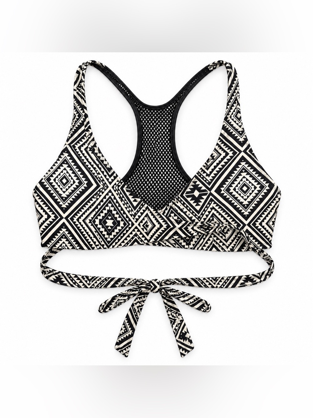 Sundazed Trendy Geometric Black and White Bikini Top, size large, nwt